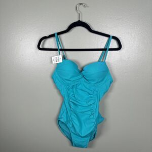 Love Your ASSETS‎ Spanx Ruched Underwire Push Up Teal Swimsuit Sz S Power Suit